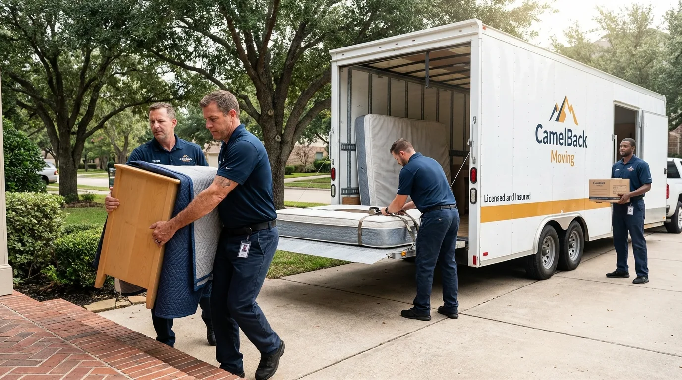 Crew loading residential truck for cross-state move from Dyer, TN