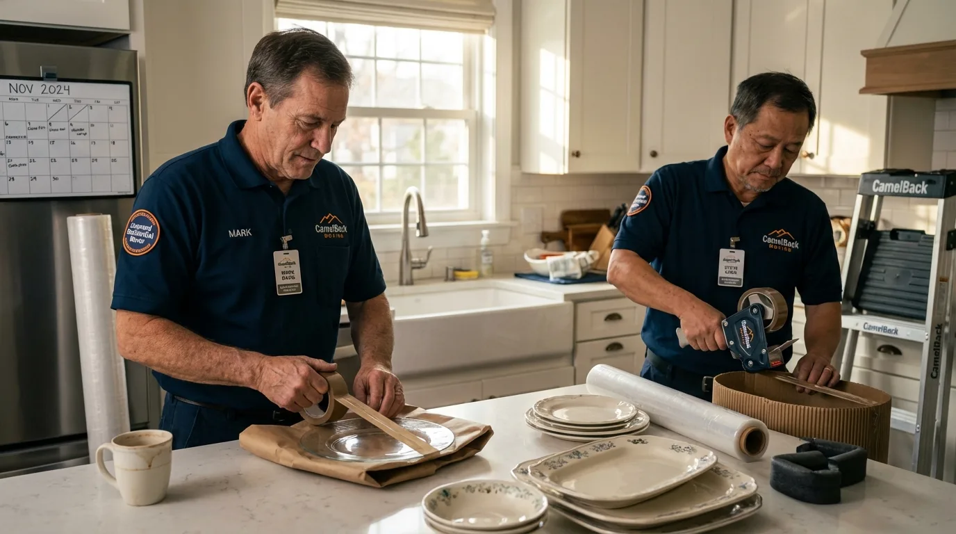 Professional crew packing kitchen dishware in Dyer, TN